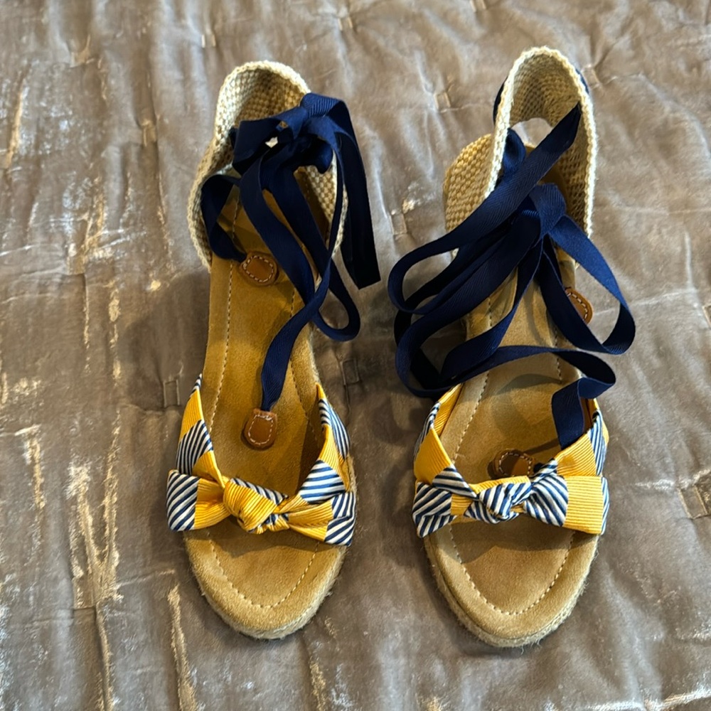 J Crew ankle tie wedges